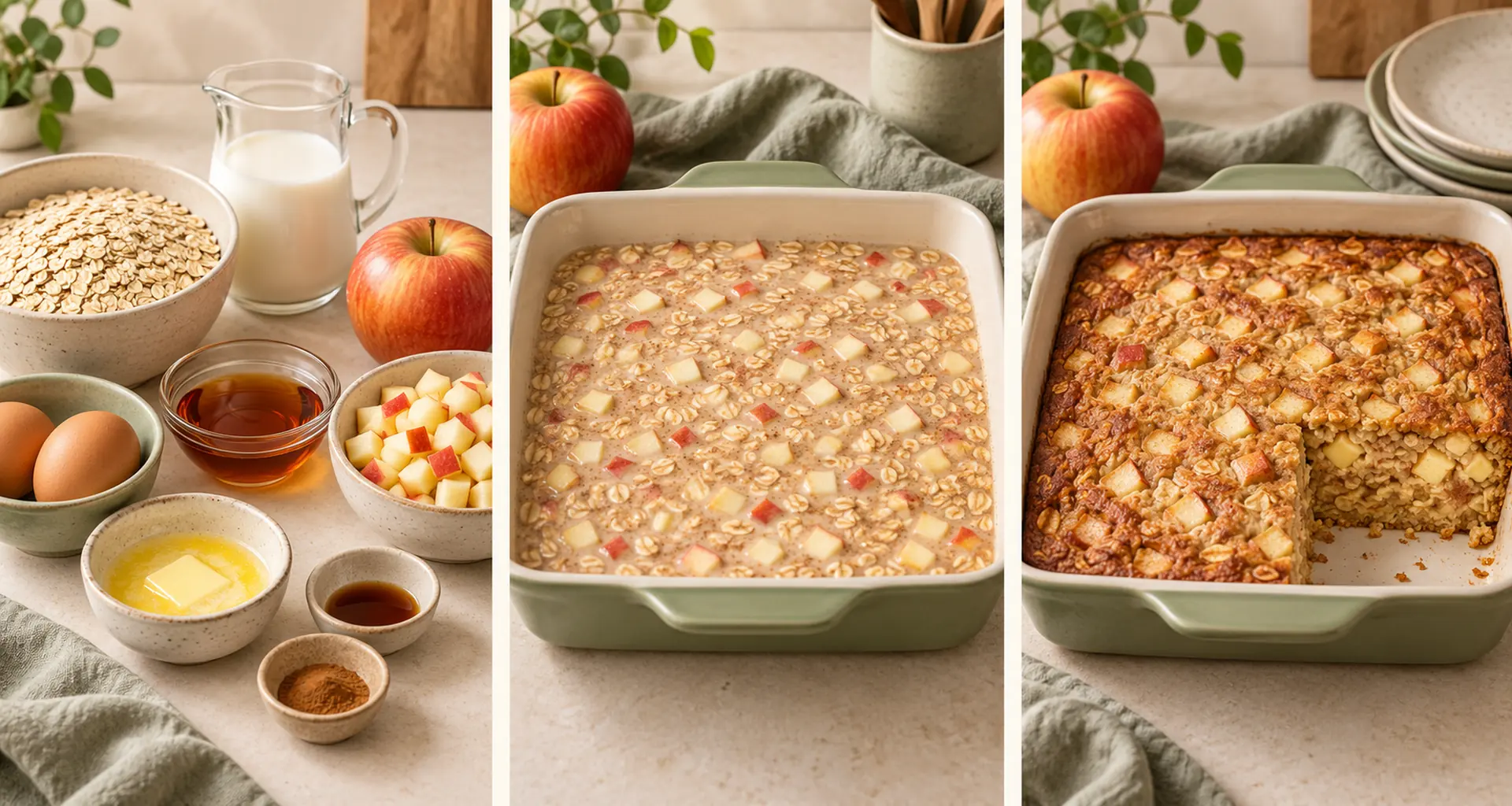 Ingredients for Apple Cinnamon Baked Oatmeal with Rolled Oats