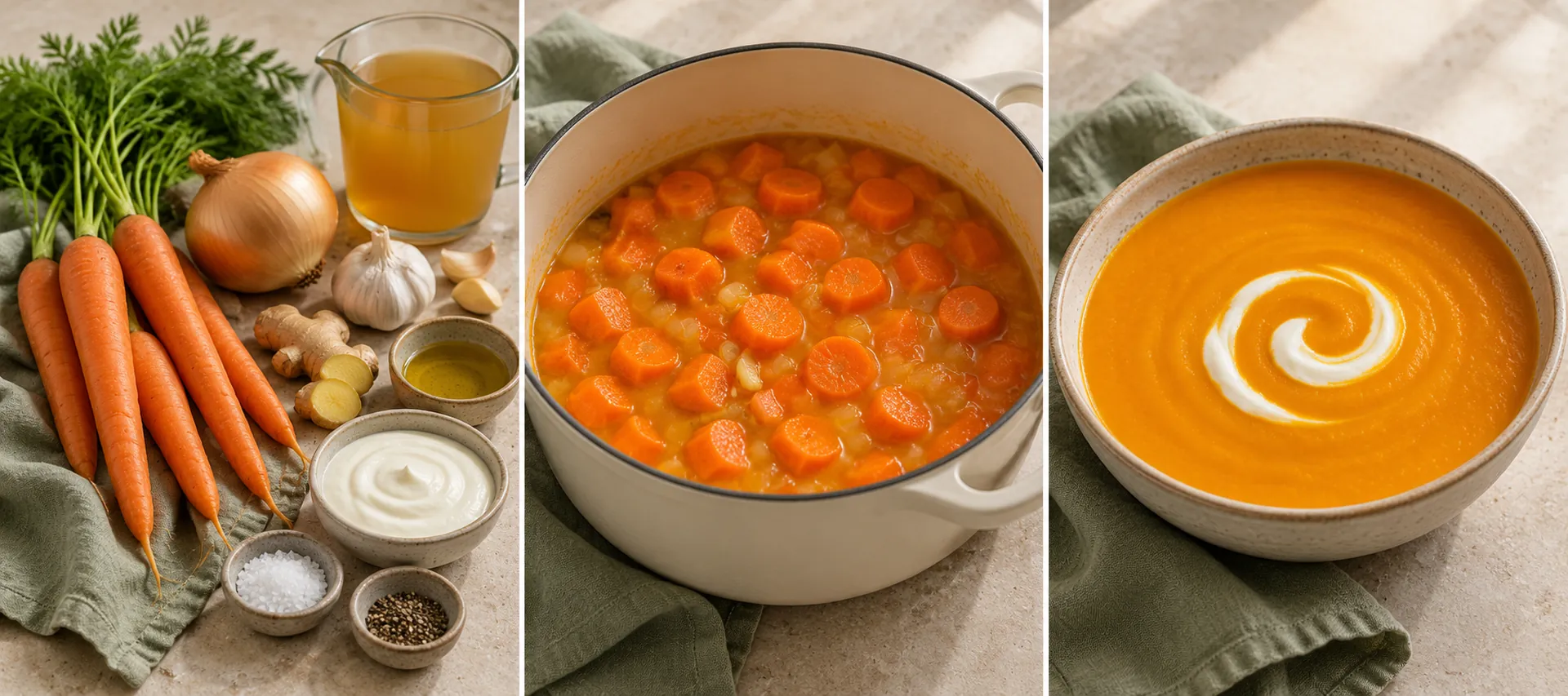 Serving idea for Carrot Ginger Soup with a Yogurt Swirl