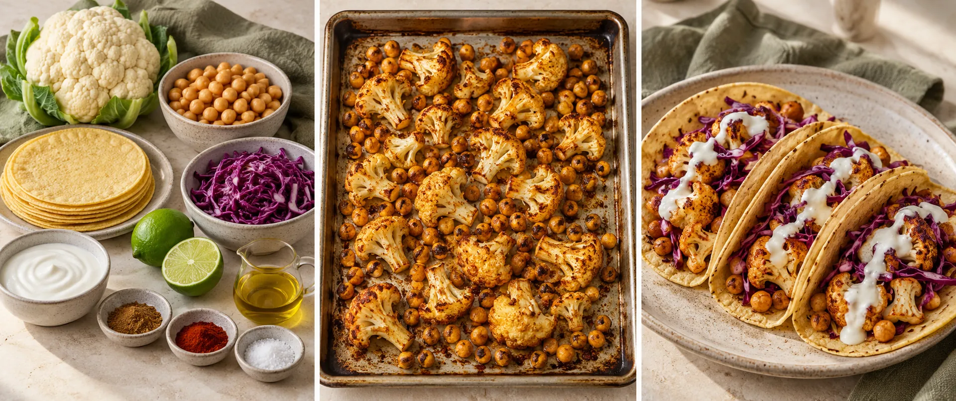 Ingredients for Roasted Cauliflower Chickpea Tacos with Lime Yogurt