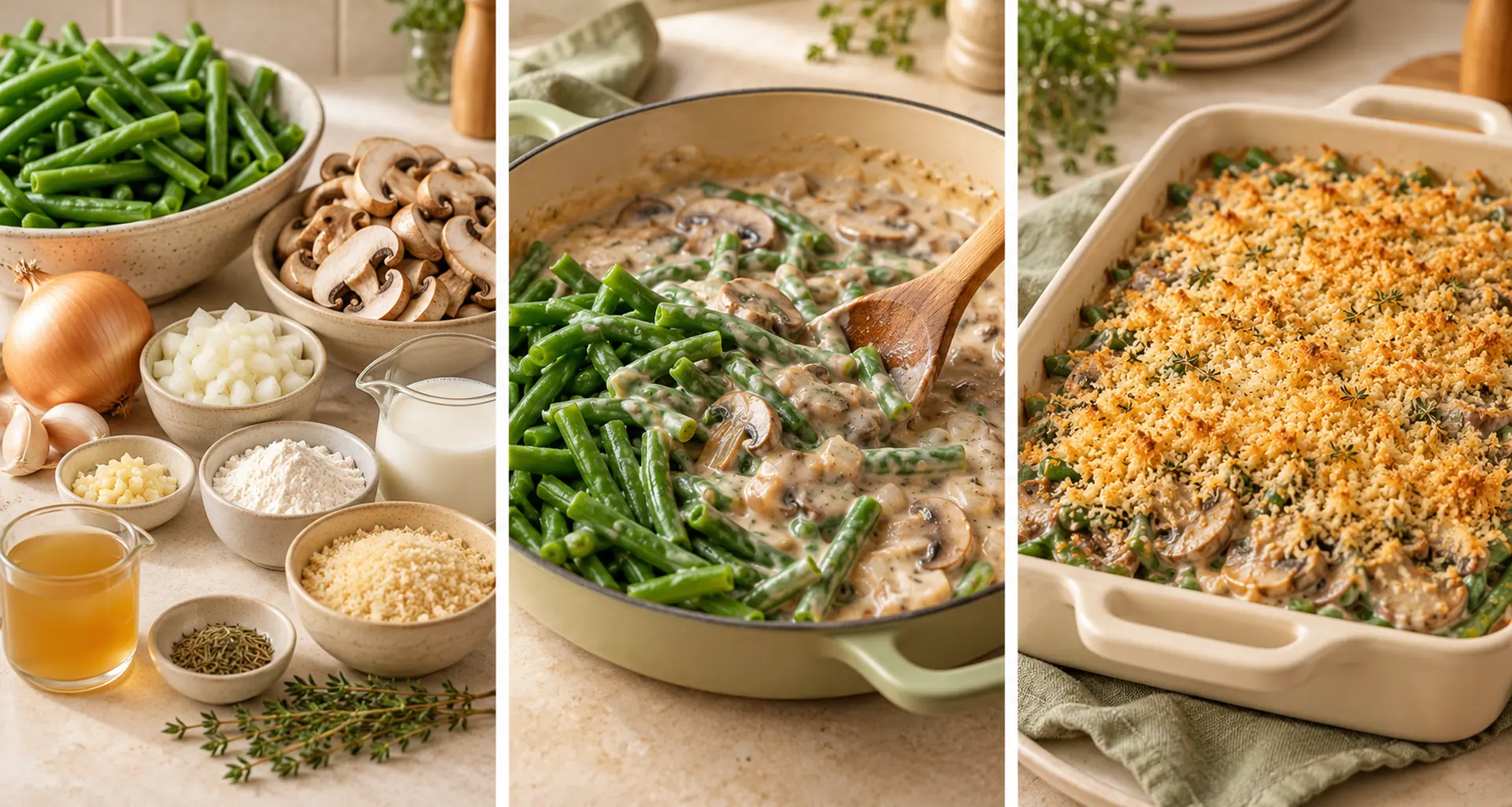 Serving idea for Green Bean Casserole from Scratch with Mushroom Sauce