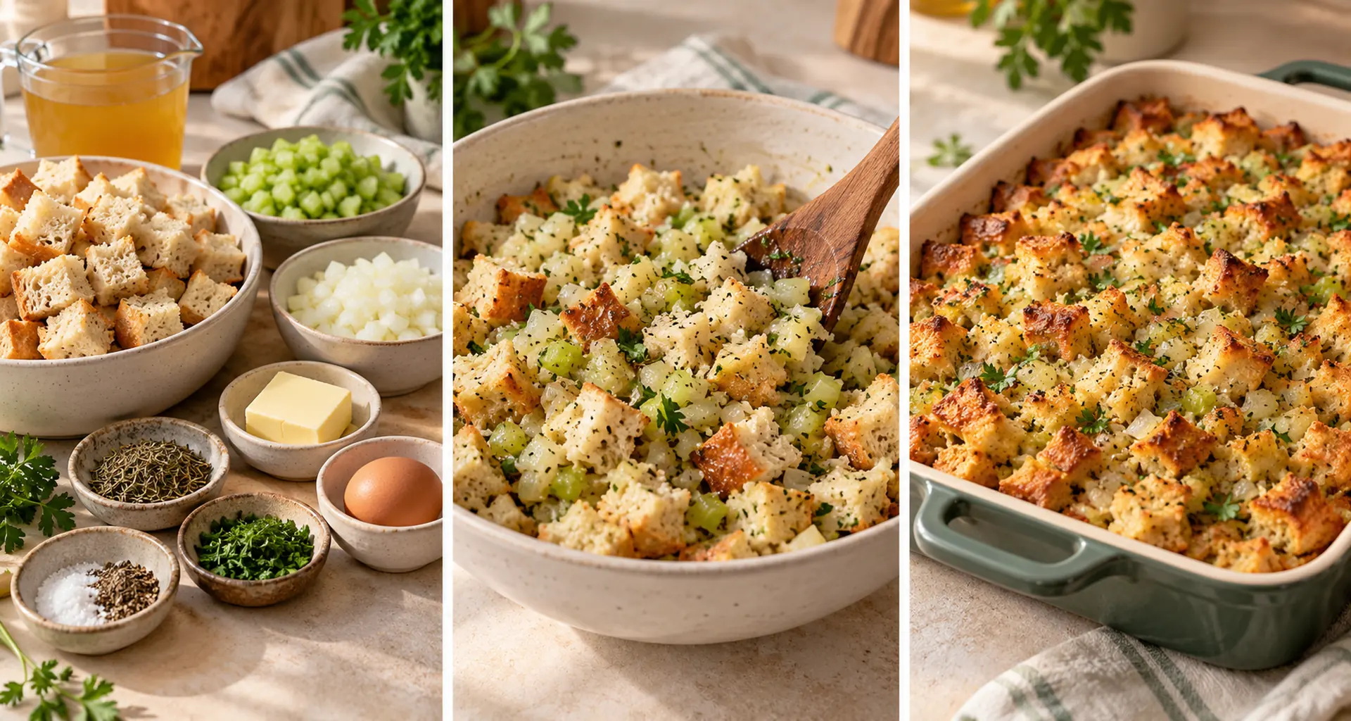 Serving idea for Herb Bread Stuffing with Celery and Onion