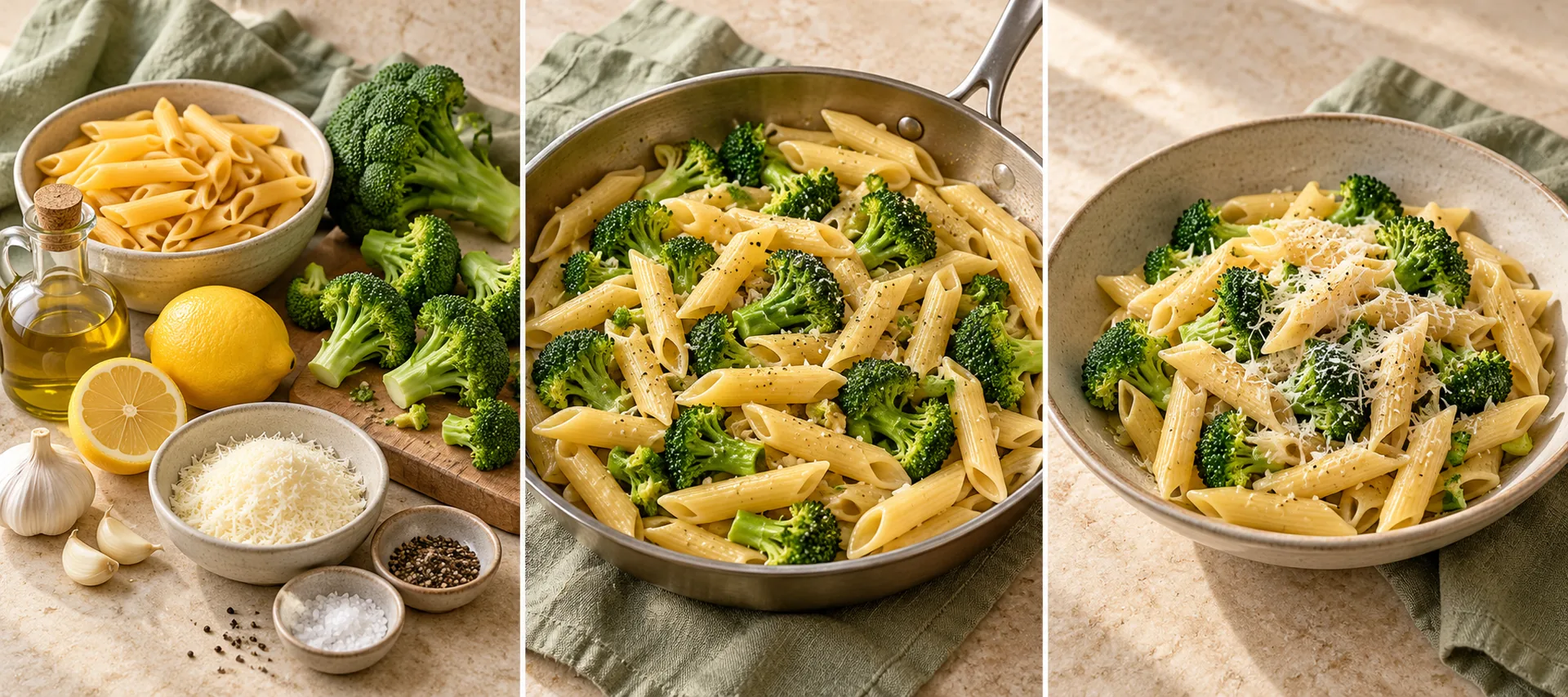 Ingredients for Lemon Broccoli Pasta with Parmesan