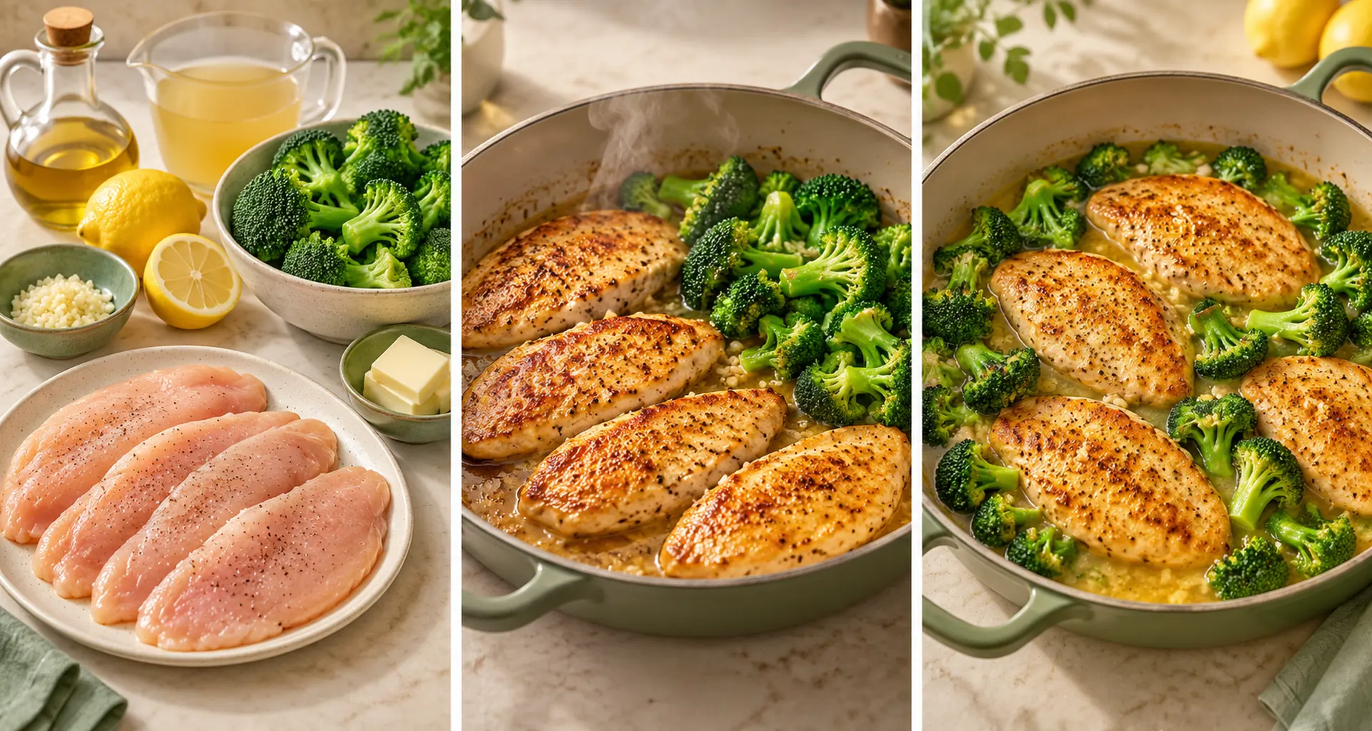 Ingredients for Lemon Garlic Chicken and Broccoli Skillet