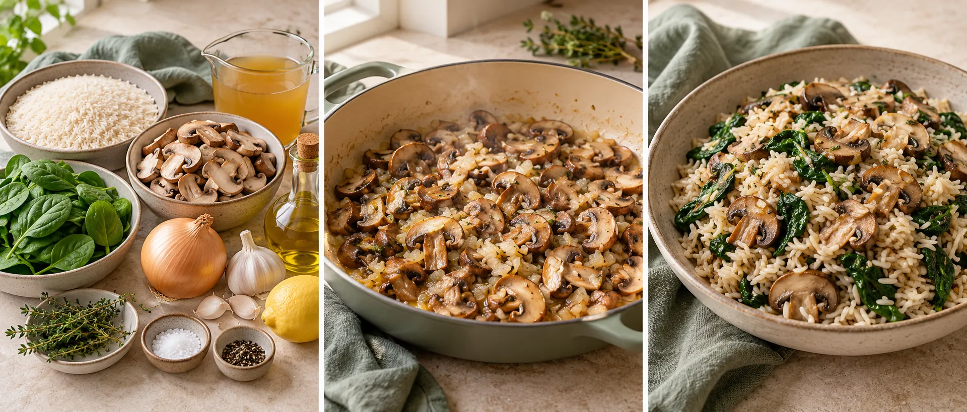 Serving idea for One-Pot Mushroom and Spinach Rice