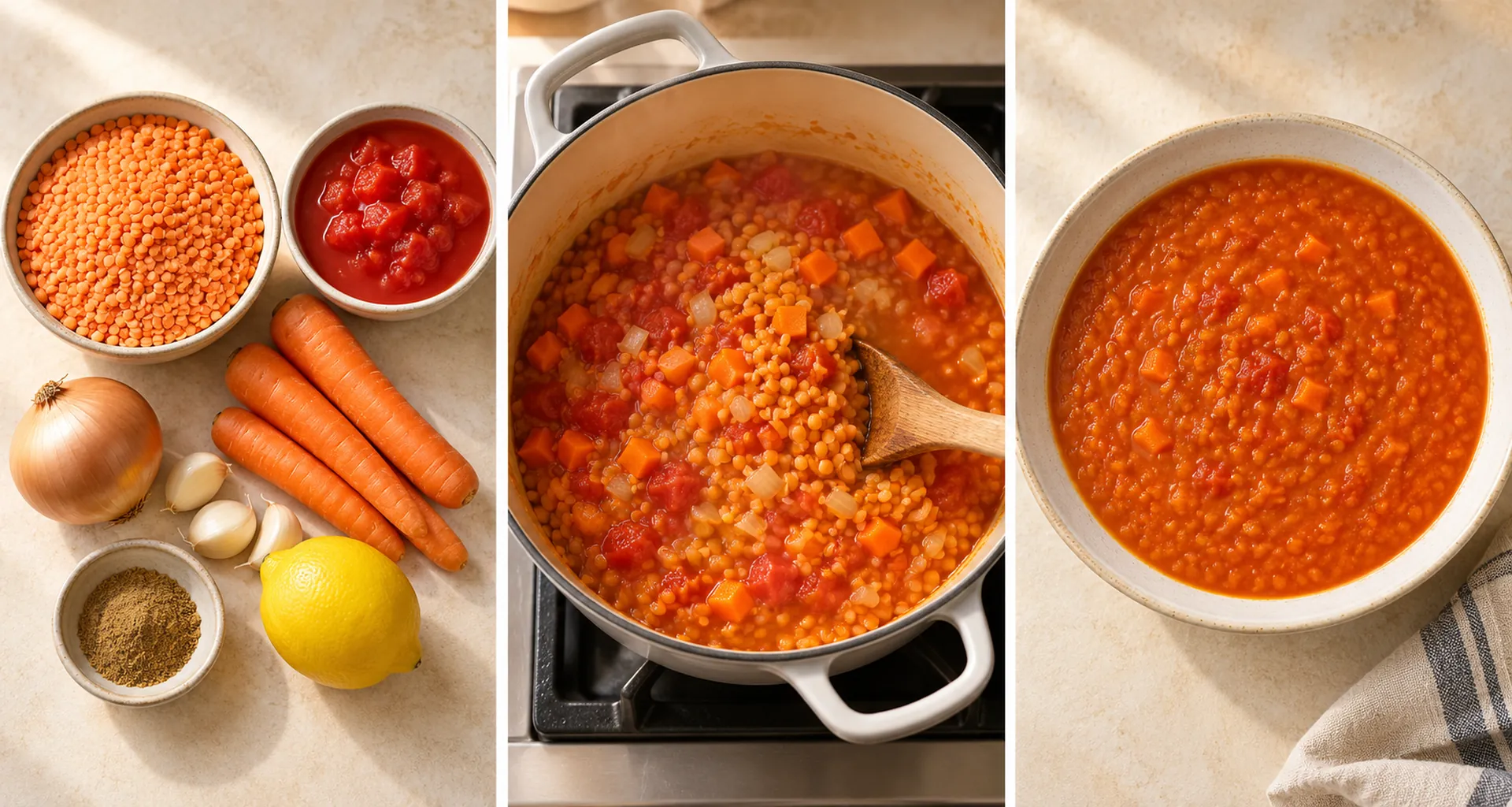 Serving idea for Easy Red Lentil Soup with Tomatoes and Lemon