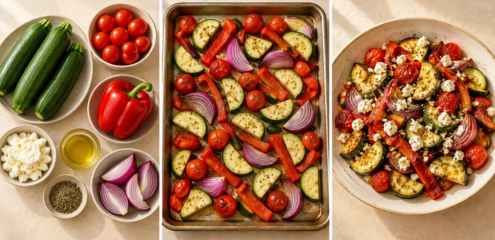 Ingredients for Sheet Pan Roasted Vegetables with Feta