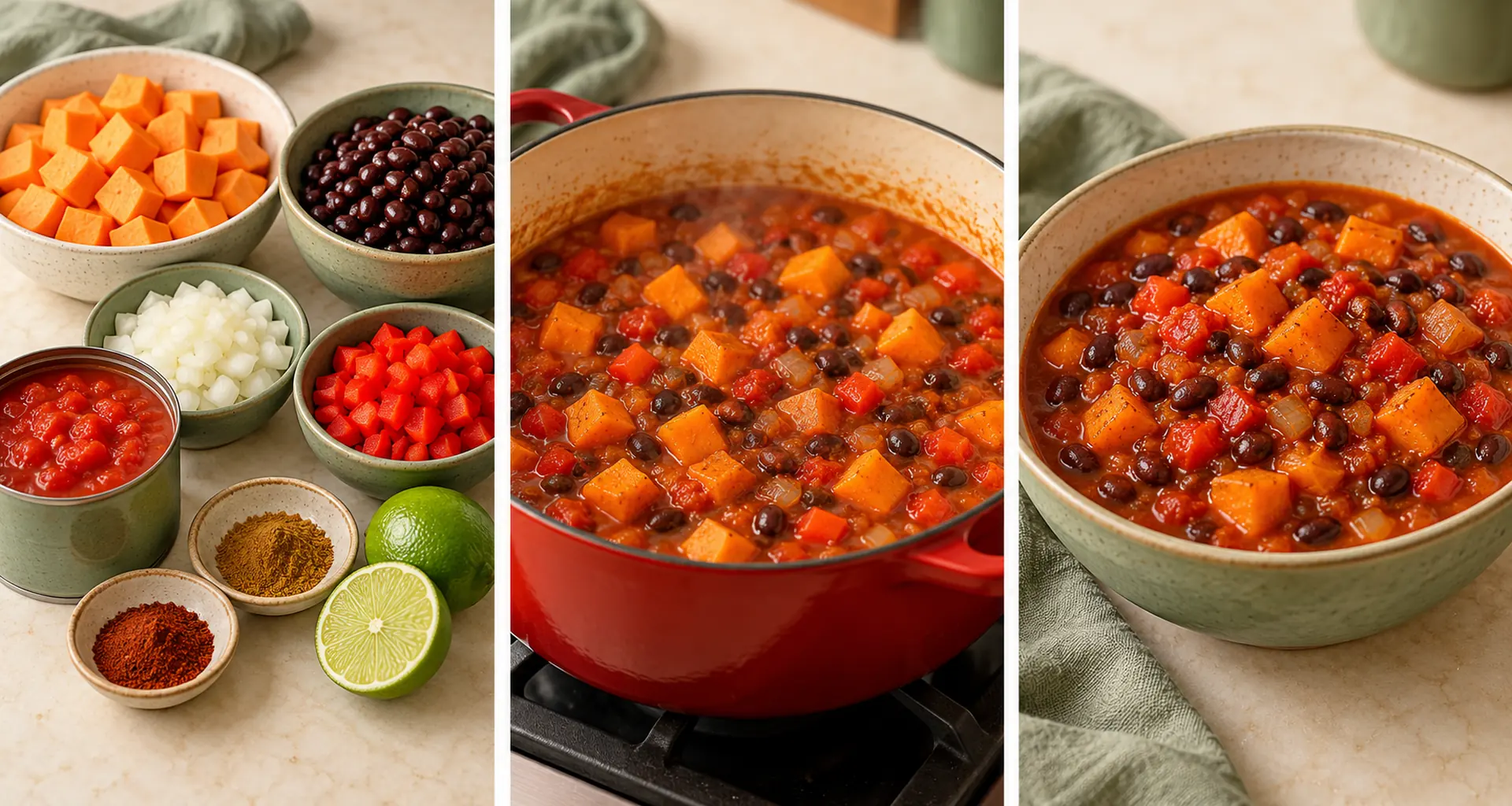 Ingredients for Sweet Potato Black Bean Chili with Tomatoes