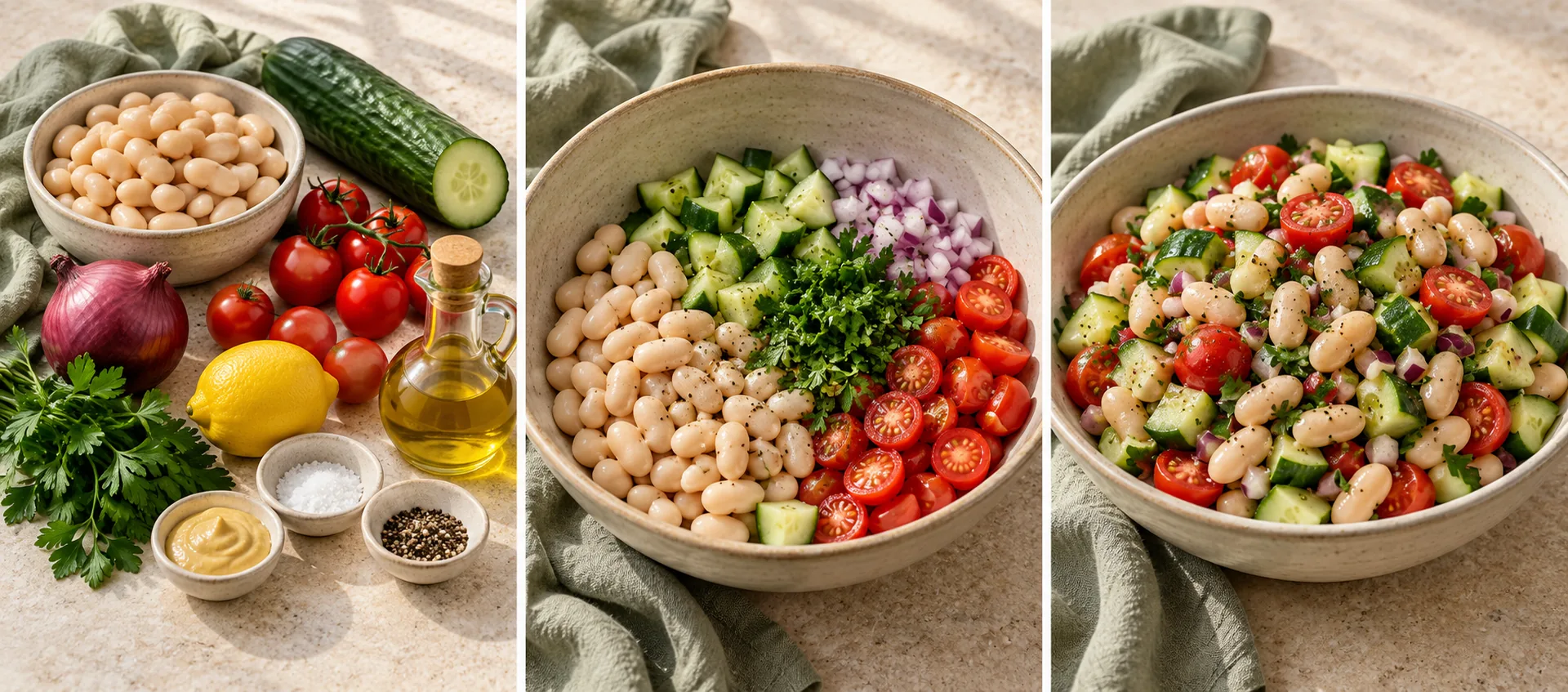 Ingredients for White Bean Cucumber Salad with Lemon Dressing
